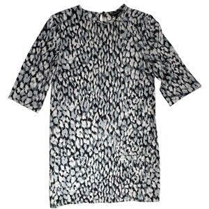 Banana Republic Abstract Sheath Shift Dress Black White Animal Print Mob Wife 4